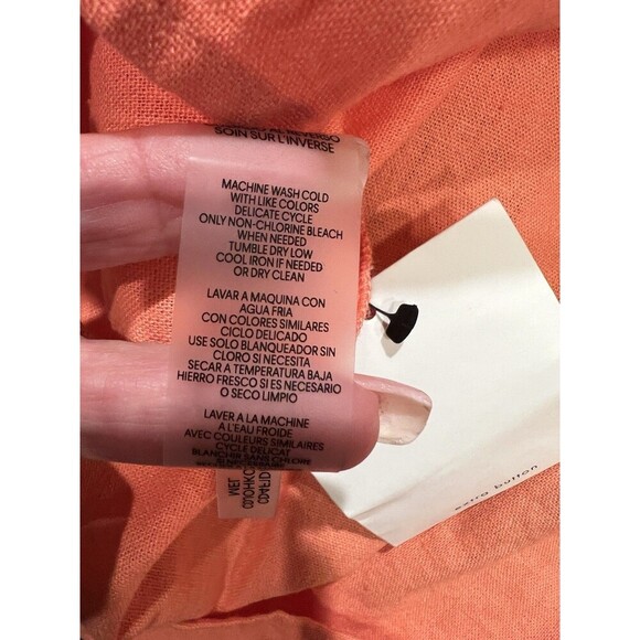 NWOT Calvin Klein Orange Roll-Tab-Sleeve Button-Front Linen Blend Shirtdress 12 - Picture 10 of 11